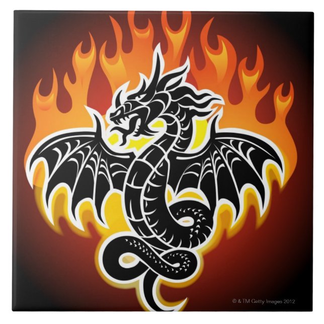 Dragon with flames in background tile (Front)