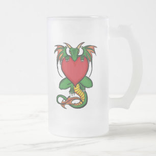 Dragon with heart artistic frosted beer mug