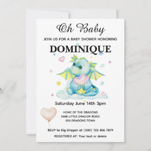 Dragon With Heart - Baby Shower Invitation