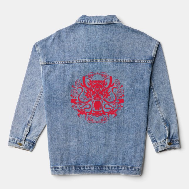 dragon with red colour denim jacket (Back)