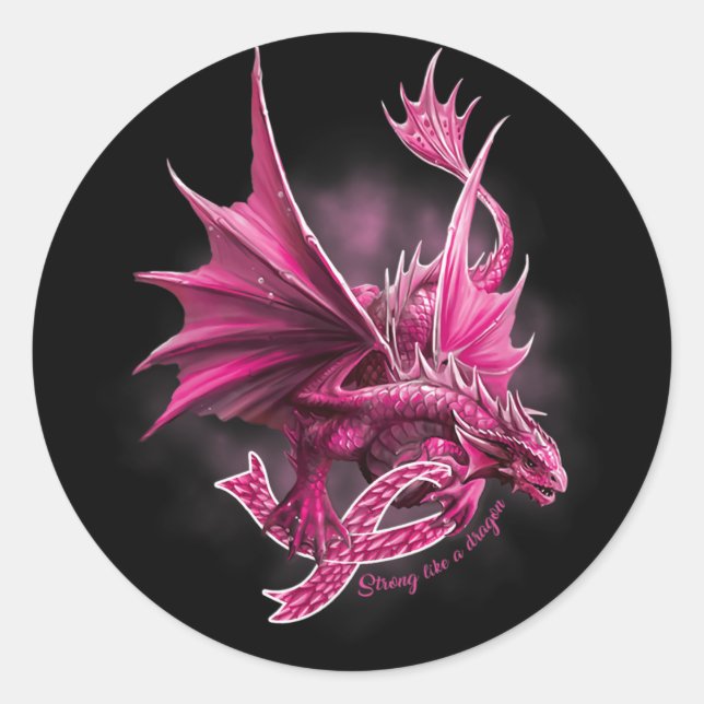 Dragon With Ribbon Breast Cancer Awareness  Classic Round Sticker (Front)