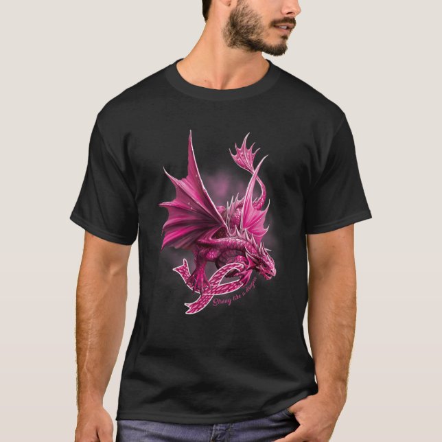 Dragon With Ribbon Breast Cancer Awareness  T-Shirt (Front)