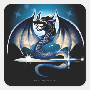 Dragon with sword square sticker