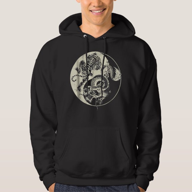 Dragon With Tiger Tattoo YIN And Yang Beast Fight Hoodie (Front)