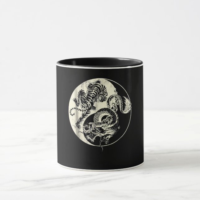 Dragon With Tiger Tattoo YIN And Yang Beast Fight Mug (Center)