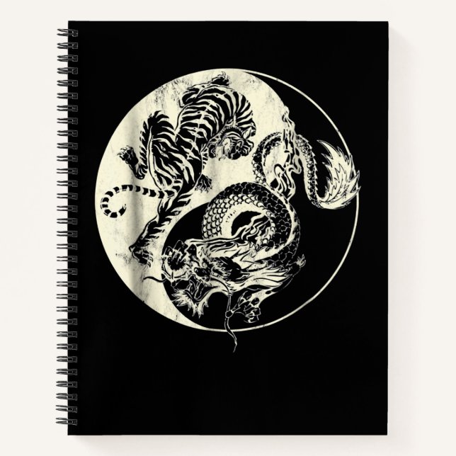Dragon With Tiger Tattoo YIN And Yang Beast Fight Notebook (Front)