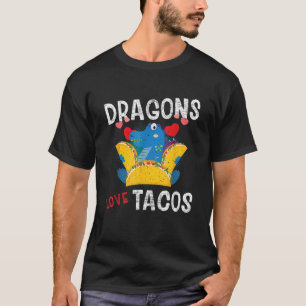Dragon With Wings Loves Tacos Funny Gift Distresse T-Shirt