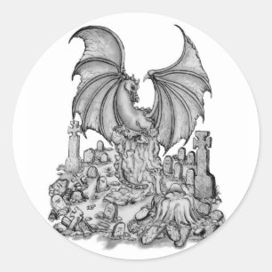 Dragon with Zombie Classic Round Sticker