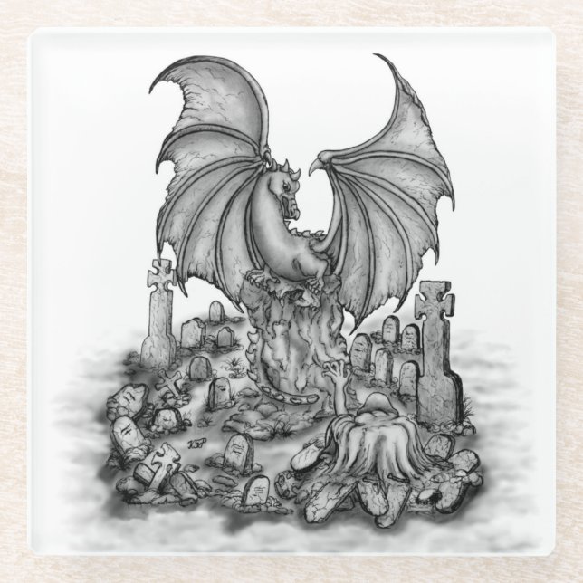 Dragon with Zombie Glass Coaster (Front)