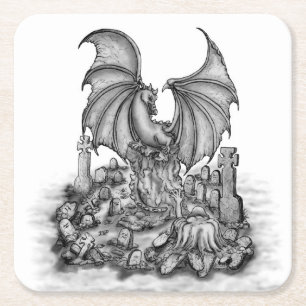 Dragon with Zombie Square Paper Coaster