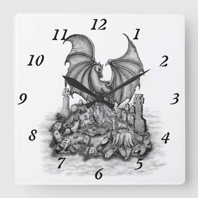 Dragon with Zombie Square Wall Clock (Front)