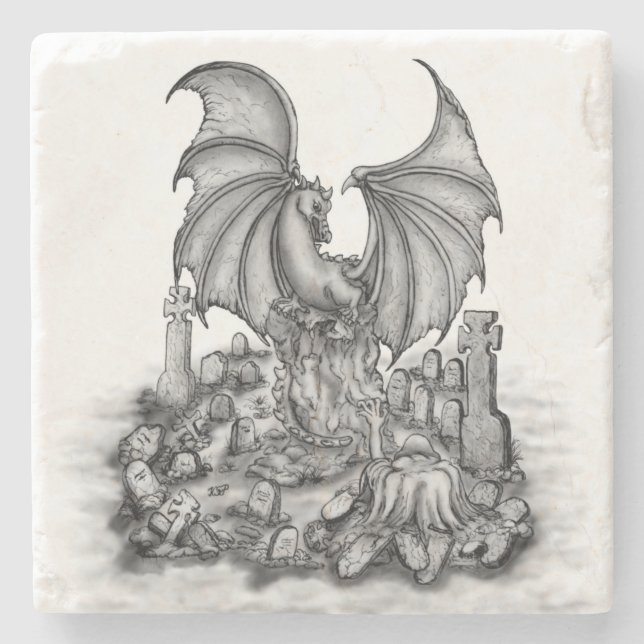 Dragon with Zombie Stone Coaster (Front)
