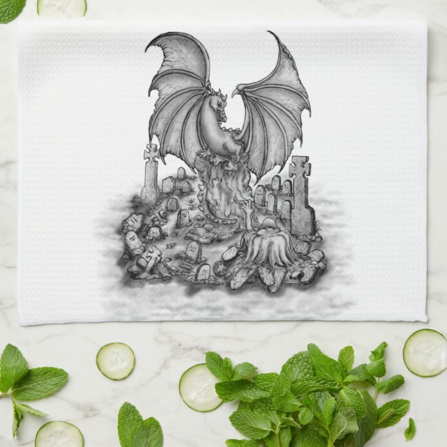 Dragon with Zombie Tea Towel (Folded)