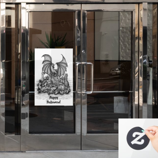 Dragon with Zombie Window Cling (Office Door)