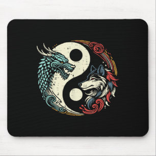 Dragon Wolf Yin Yang Chinese Mythical Zen Men Wome Mouse Mat