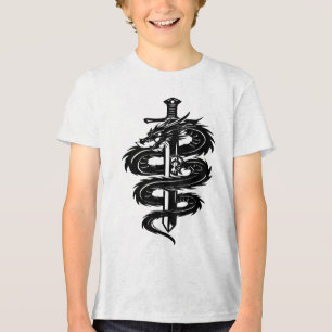 Dragon Wrapped Sword Tattoo Style Tri-Blend Shirt