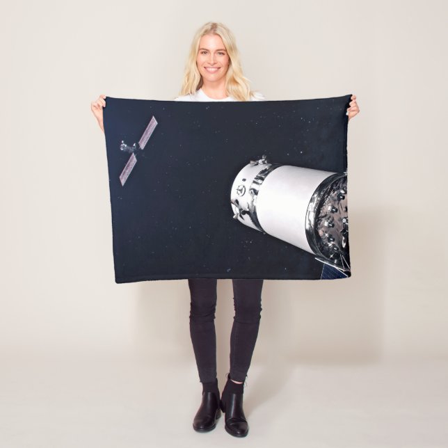 Dragon Xl Spacecraft Approaching A Lunar Gateway. Fleece Blanket (In Situ)