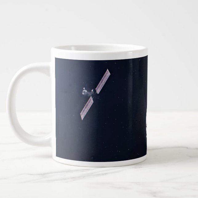 Dragon Xl Spacecraft Approaching A Lunar Gateway. Large Coffee Mug (Left)