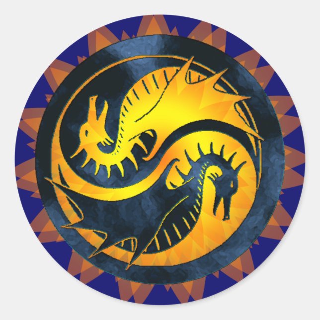 Dragon Yin Yang Classic Round Sticker (Front)