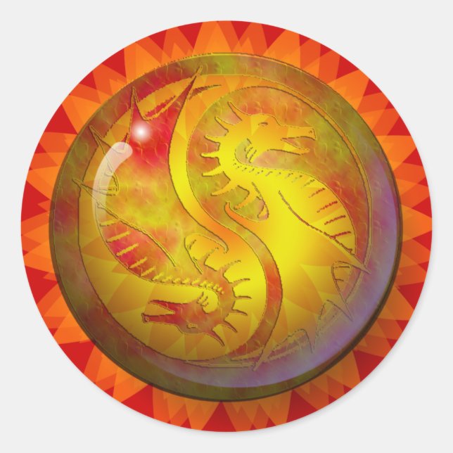 Dragon Yin Yang Classic Round Sticker (Front)