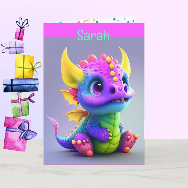Dragon Young Child Birthday add Name & Signature Card (Creator Uploaded)