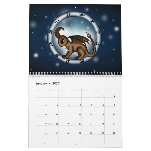 Dragon Zodiacsigns Calendar (Jan 2027)