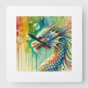 Dragoncito in Watercolor 060824AREF143 - Watercolo Square Wall Clock