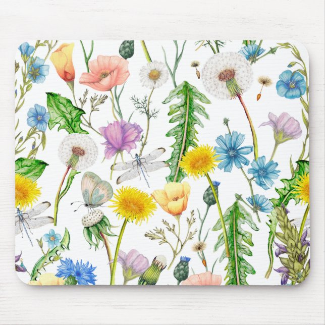 Dragonflies and Butterflies on Wildflowers Mouse Mat (Front)