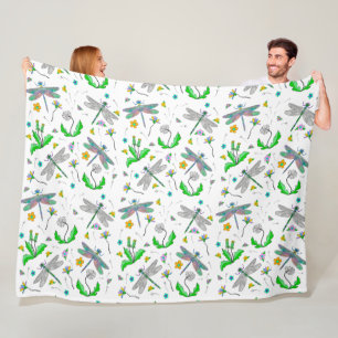 Dragonflies and Dandelions  Fleece Blanket