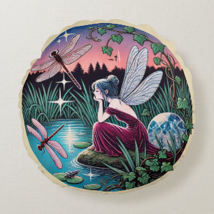 Dragonflies and Fairy                              Round Cushion