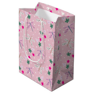 Dragonflies and Flowers On Polka Dots Medium Gift Bag