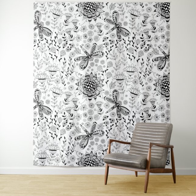 Dragonflies and flowers tapestry (In Situ)