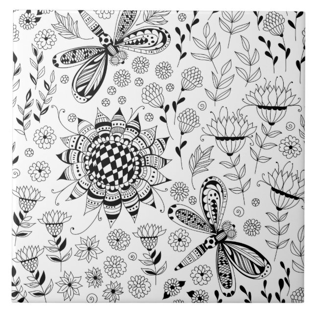 Dragonflies and flowers tile (Front)