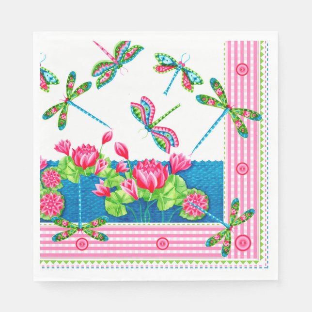Dragonflies and Lilies Paper Napkin (Front)