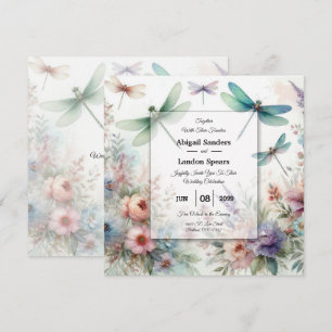 Dragonflies and Pastel Florals Wedding Invitation