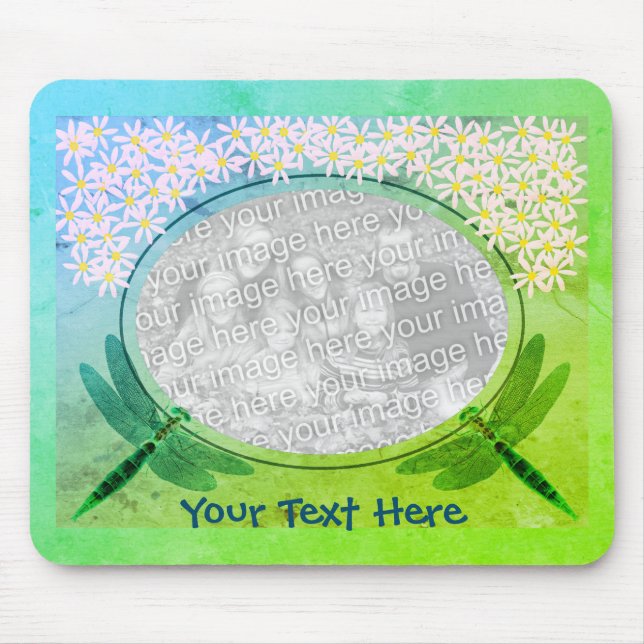 Dragonflies And Pink Daisy Flowers Photo Frame Mouse Mat (Front)