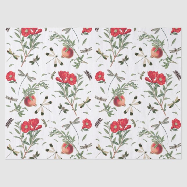 Dragonflies and Pomegranates Pattern Decoupage Tissue Paper (Front)