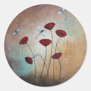 Dragonflies and Poppies Classic Round Sticker