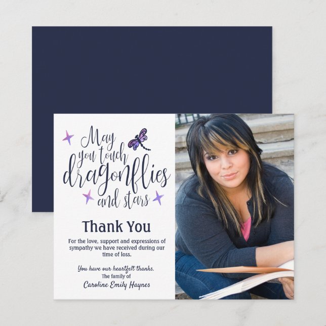Dragonflies And Stars Thank You Funeral Sympathy Card (Front/Back)