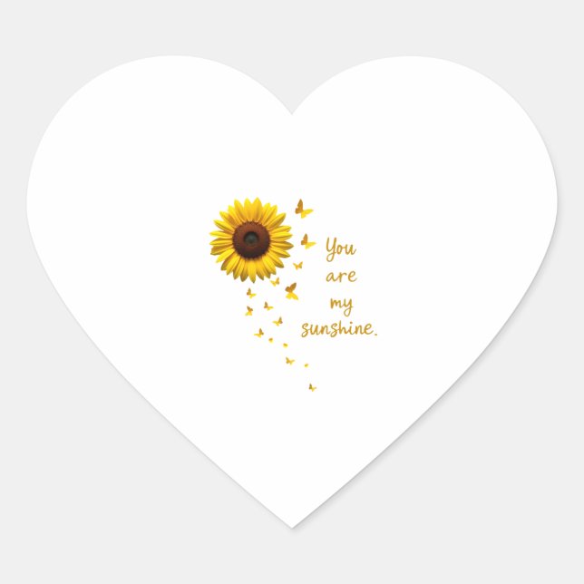 Dragonflies and Sunflower You Are My Sunshine Heart Sticker (Front)