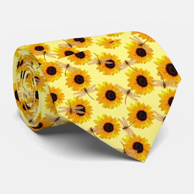 Dragonflies And Sunflowers, Neck Tie (Rolled)