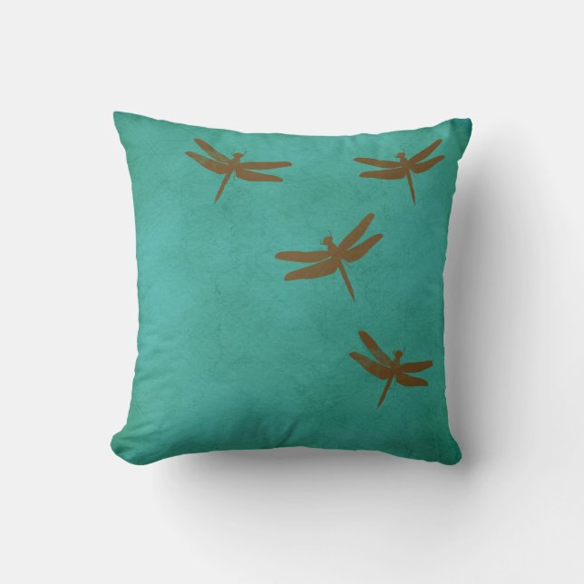 Dragonflies and teal coloured pillow (Front)