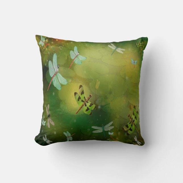 Dragonflies and Water Lillies Artwork Cushion (Front)