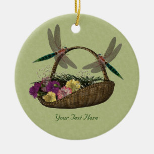 Dragonflies Basket Of Flowers Ornament