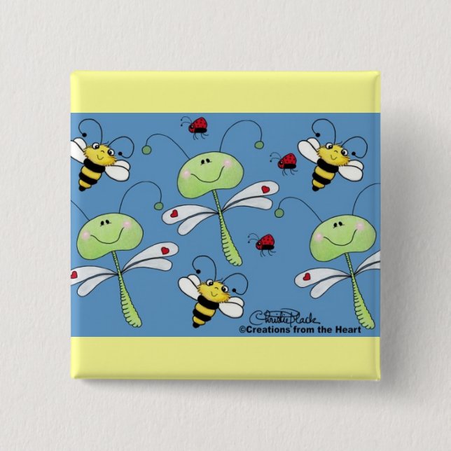 Dragonflies, Bees and Ladybugs Collage 15 Cm Square Badge (Front)