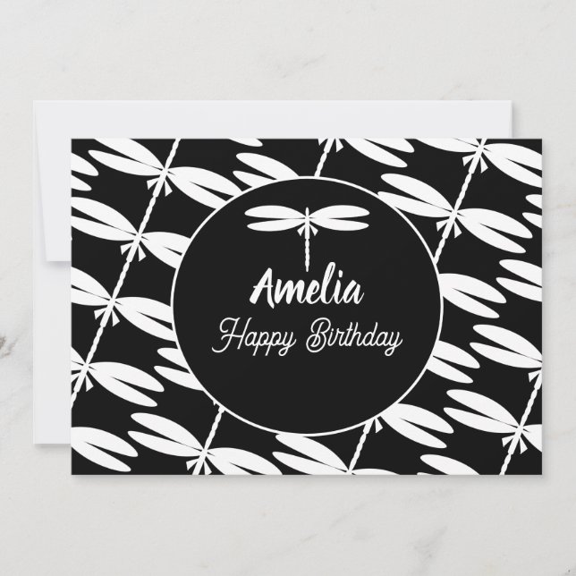 Dragonflies Birthday Party Black White  Colouring  Holiday Card (Front)
