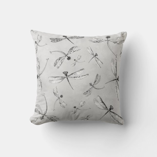 Dragonflies Black White Grey Insects Pillow (Front)