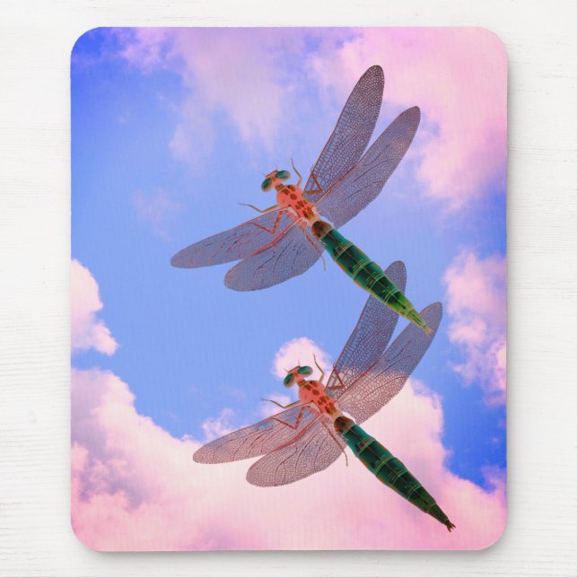 Dragonflies Blue Sky Clouds Nature  Mouse Mat (Front)