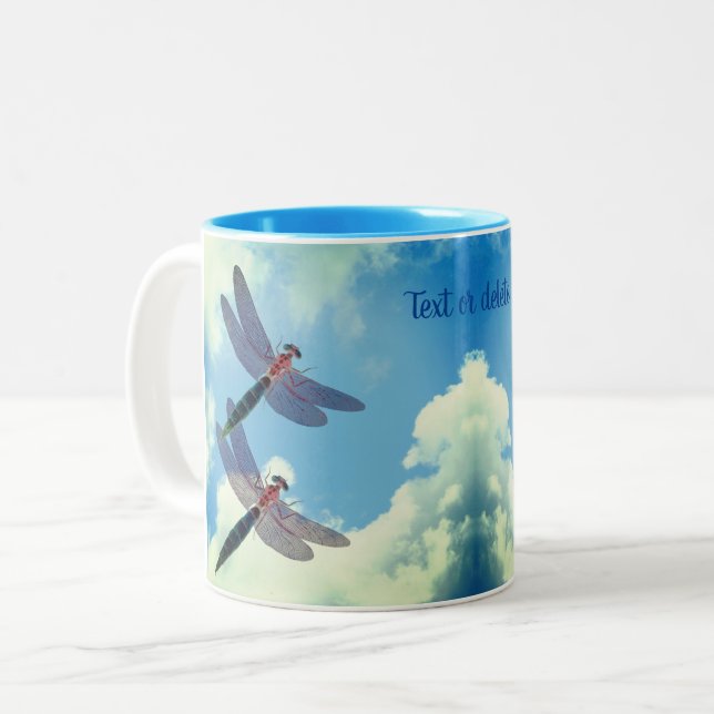 Dragonflies Blue Sky Personalised Nature Two-Tone Coffee Mug (Front Left)