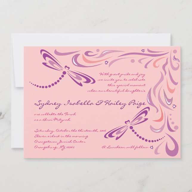 DRAGONFLIES B'nai Mitzvah Invitation (Front)